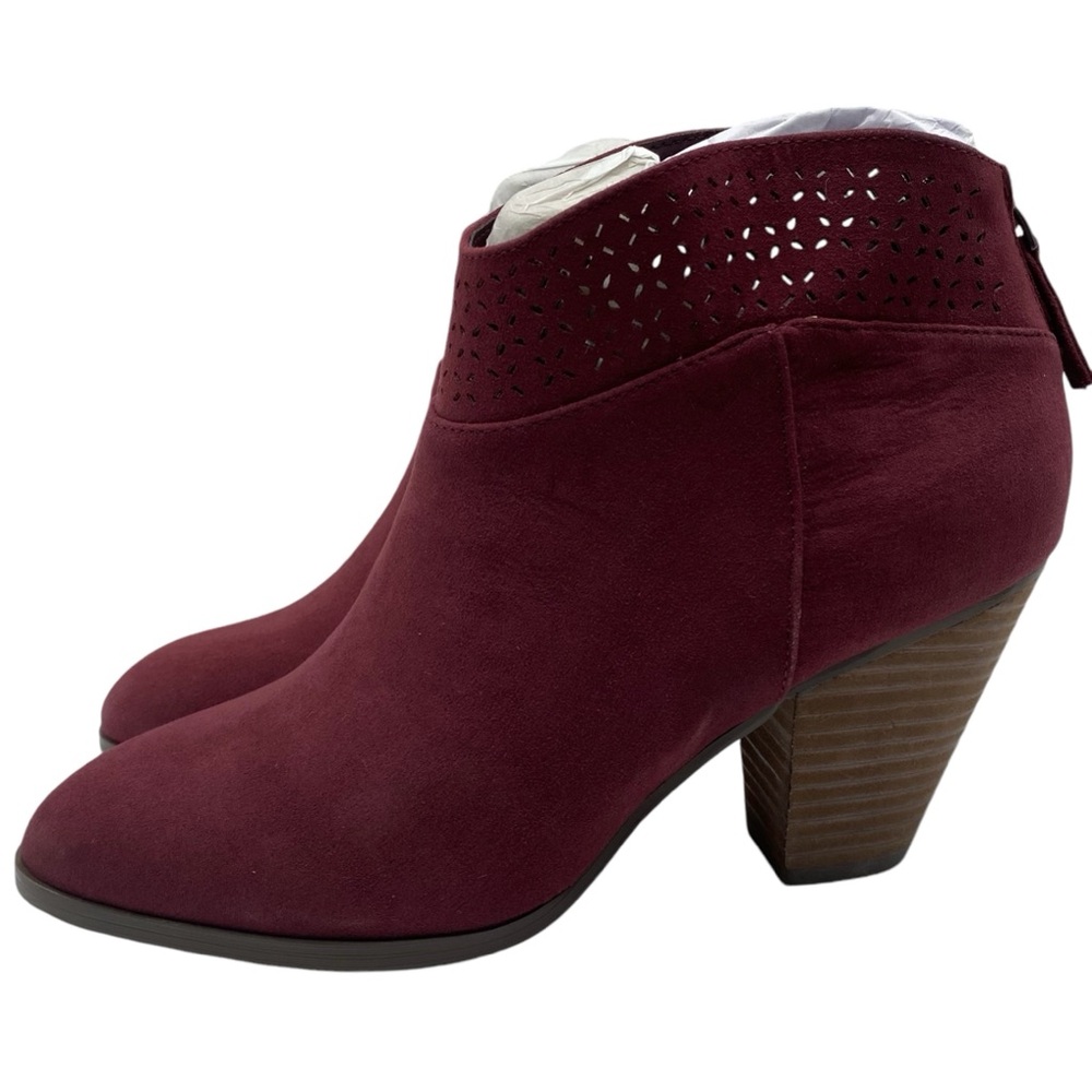 Violet & Red Womens Boots Jackson Booties Burgundy Red Heeled Ankle Vegan New - Picture 9 of 9